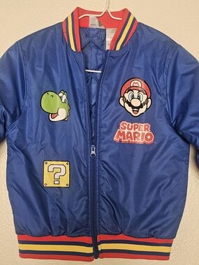Official Nintendo Super Mario Bros Bomber Jacket Blue Yoshi Here We Go Kids Size